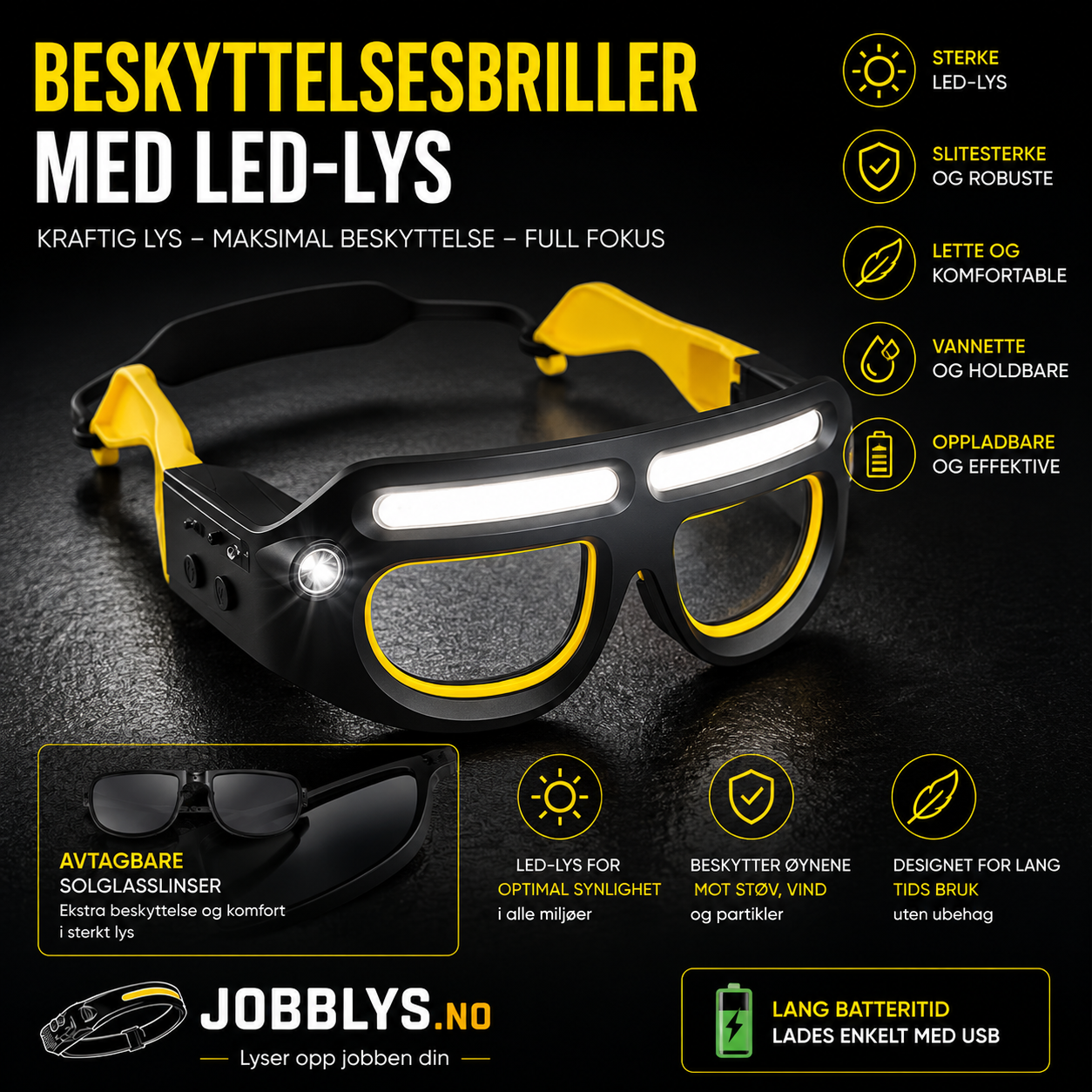 Beskyttelsesbriller med LED-lys
