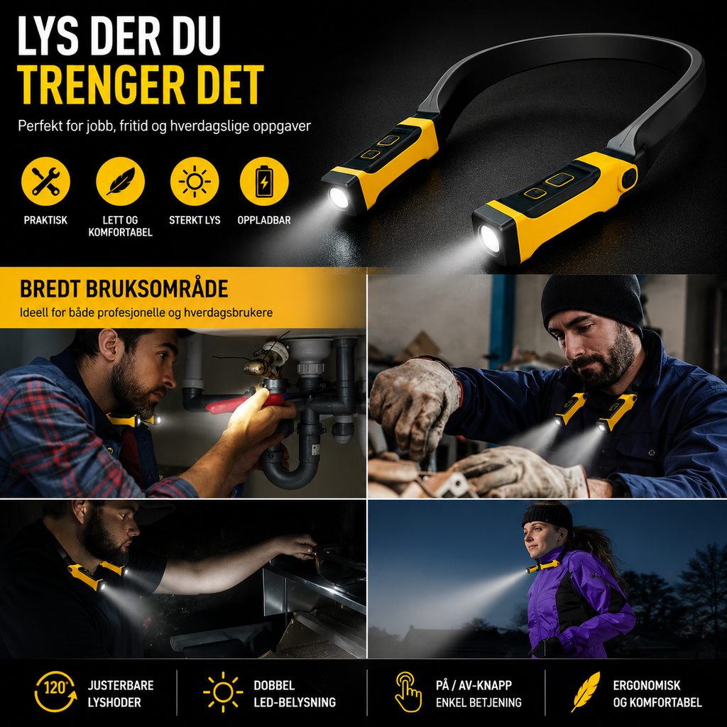 Oppladbar LED nakkelykt